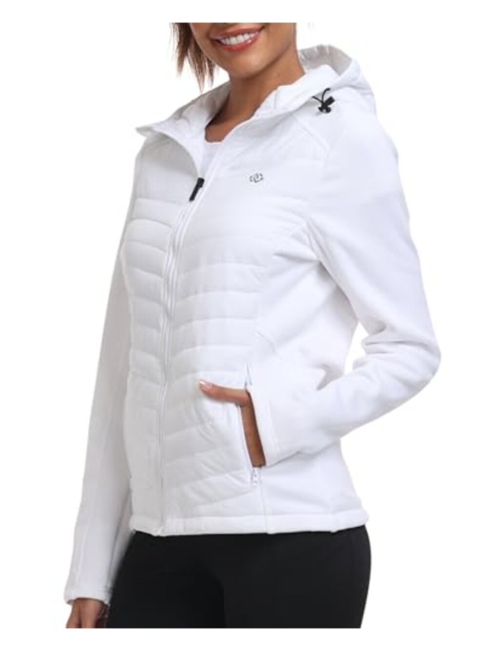MoFiz Women's Fleece Lined Softshell Hooded Puffer Hybrid Jacket